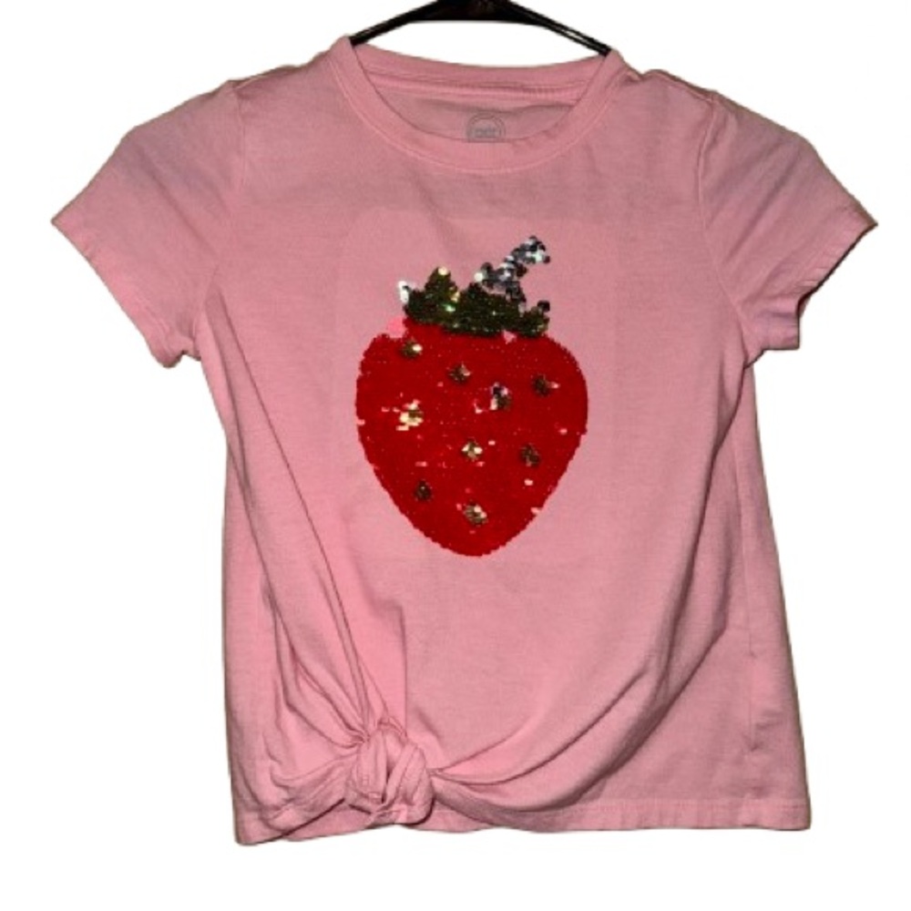 Wonder Nation Strawberry Sequin Short-sleeve T shirt Girls 6x Pink Red Silver